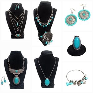 Silver and Turquoise Necklace and Bracelet Set
